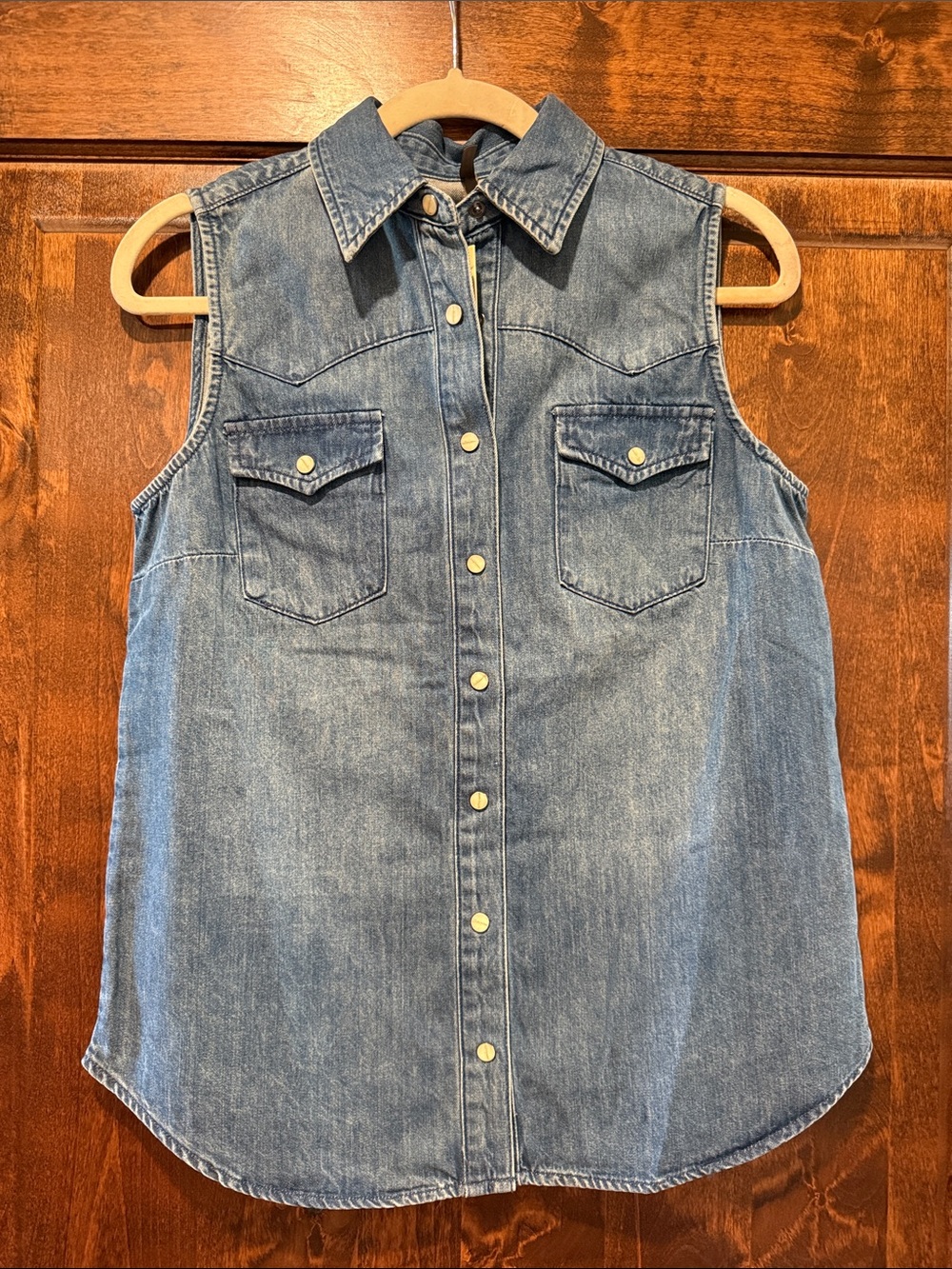 Stetson Blue Sleeveless Denim Button-Front Shirt